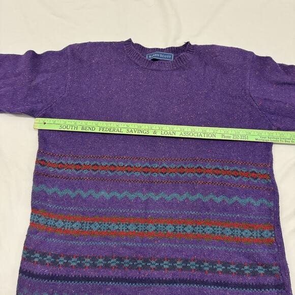 Vintage Fair Isle Nordic Sweater Wool Blend Size M Purple Hand Knit Karen Scott - Picture 4 of 8